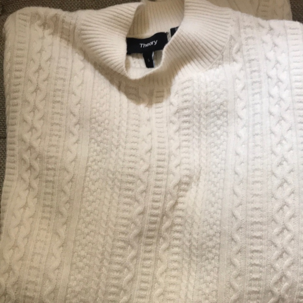 Theory snow white wool mockneck sweater